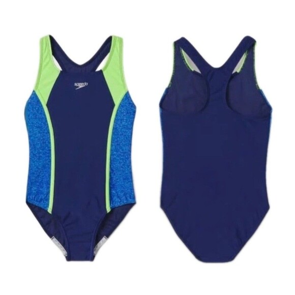 Speedo Youth Girls S (7/8) Racerback Sport Splice One Piece Swimsuit Blue Green - Picture 2 of 7
